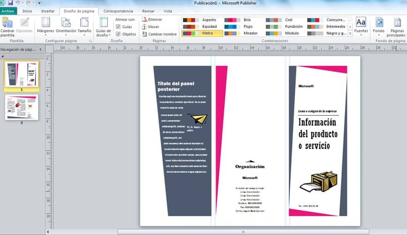 layout del foglio Microsoft Publisher