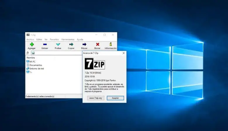 desktop con programma 7 zip aperto