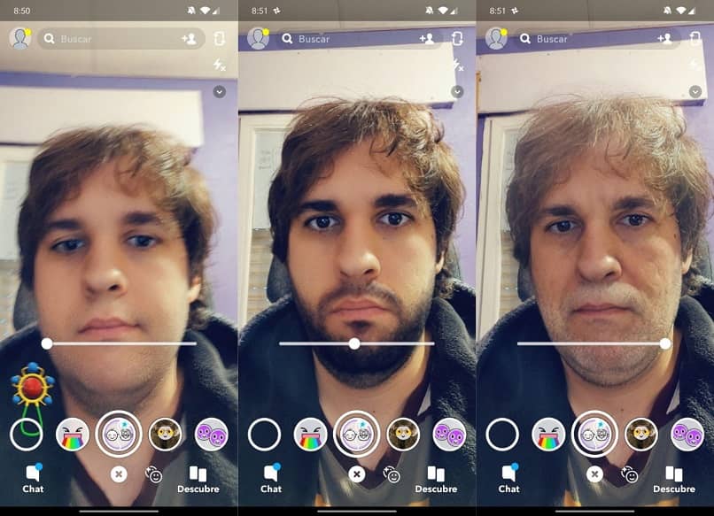 filtri snapchat di vecchio e ragazzo sul viso dell'uomo