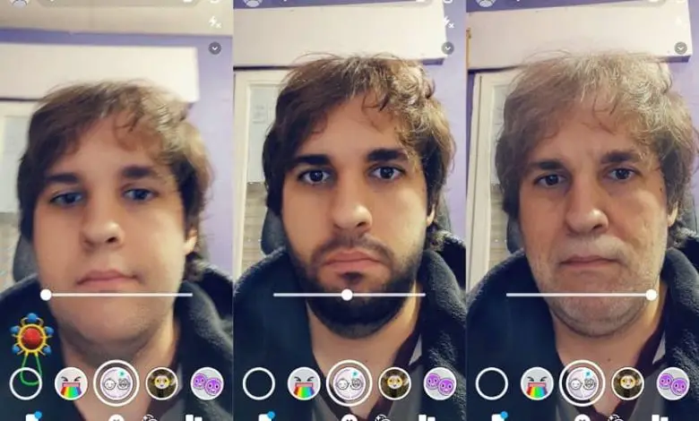 filtri snapchat di vecchio e ragazzo sul viso dell'uomo
