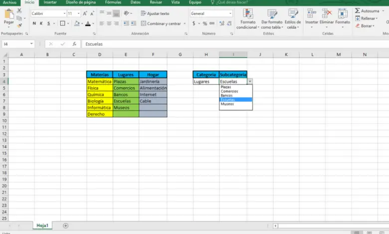 sottocategorie liste excel