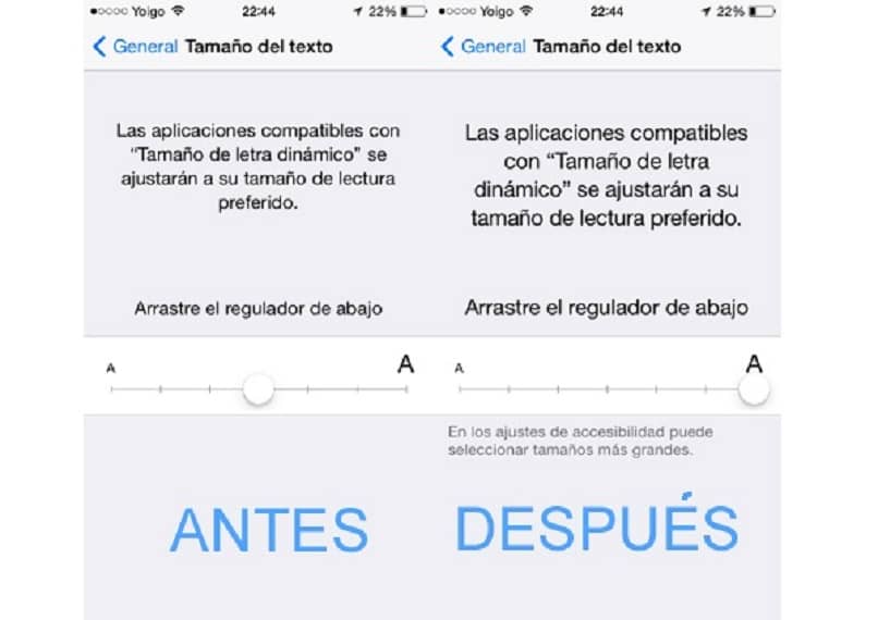 dimensione della lettera regolabile su iphone