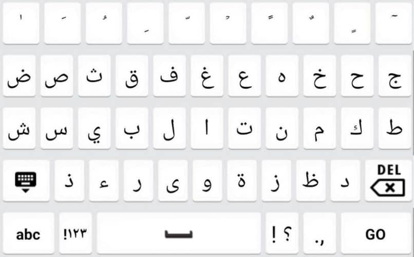 tastiera con lettere arabe bianche