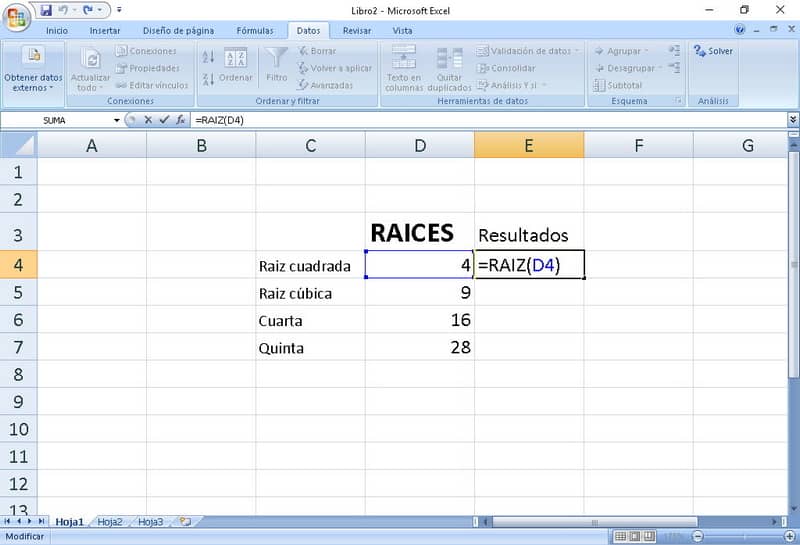 Radice quadrata in Microsoft Excel