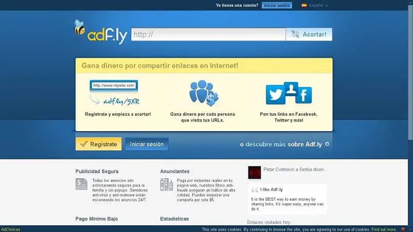 adfly URL shortener sito ufficiale