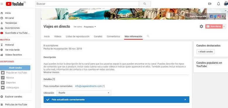 Gestione dell'account YouTube