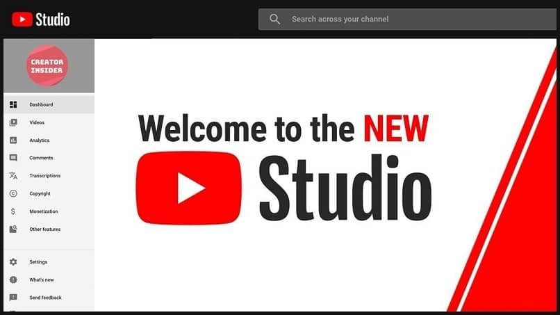 schermata iniziale di youtube studio