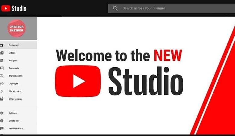 schermata iniziale di youtube studio